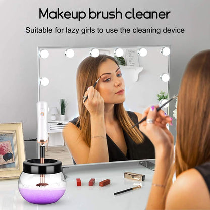 Makeup Brush Cleaner,Electric Makeup Brush Cleaner Machine with 8 Rubber Collars,Deep Cosmetic Automatic Brush Spinner for All Brushes,Wash and Dry in Seconds (White)