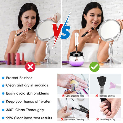 Makeup Brush Cleaner,Electric Makeup Brush Cleaner Machine with 8 Rubber Collars,Deep Cosmetic Automatic Brush Spinner for All Brushes,Wash and Dry in Seconds (White)